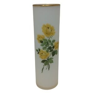 Vintage 8" Napcoware Frosted Glass Vase with Yellow Roses